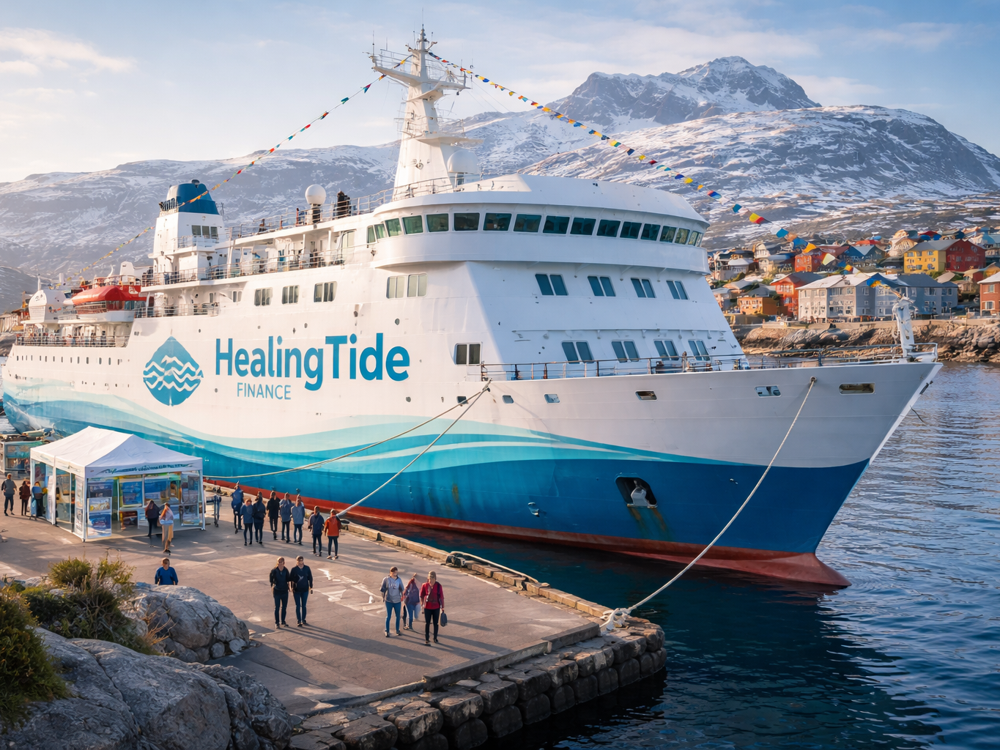 HealingTide Finance loan ship docked in Nuuk